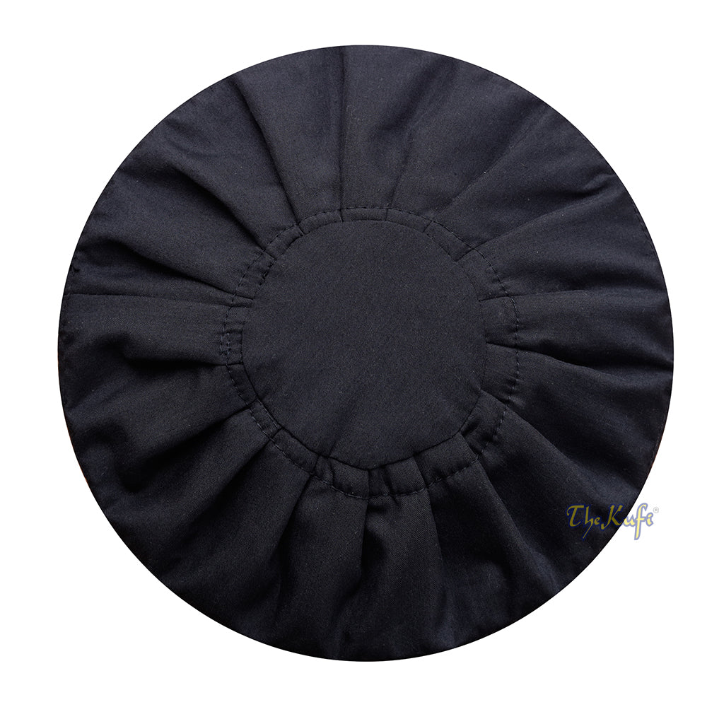 Premium Black Fabric Pleated-Top Cotton Kufi Hat