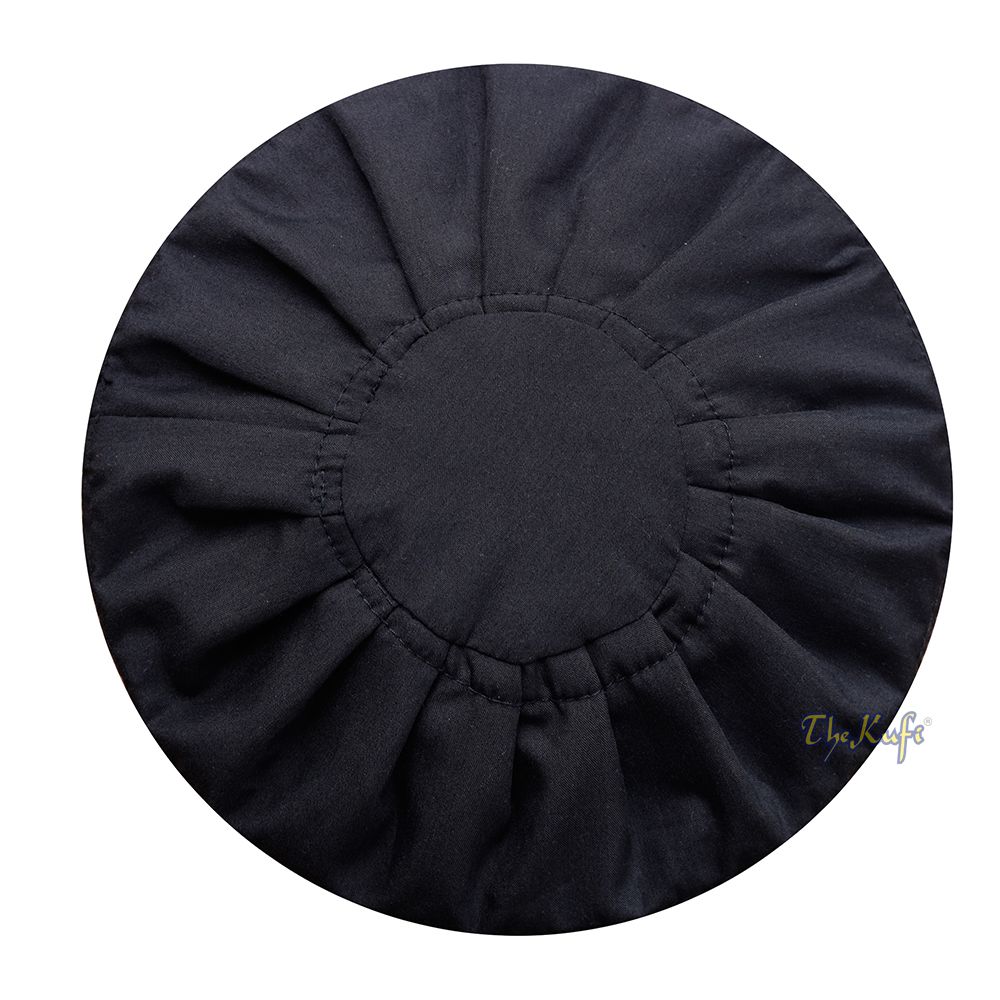 Premium Black Fabric Ijazi Pleated-Top Cotton Kufi Hat