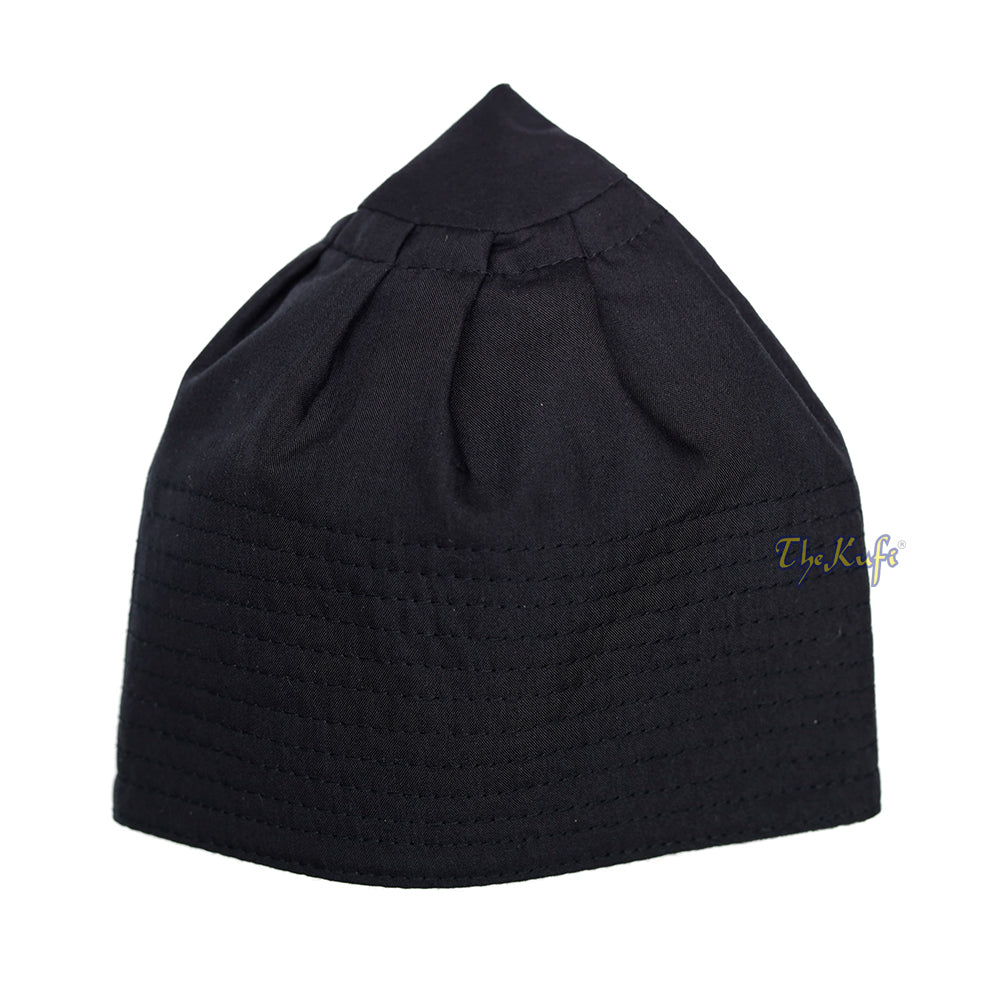 Premium Black Fabric Pleated-Top Cotton Kufi Hat