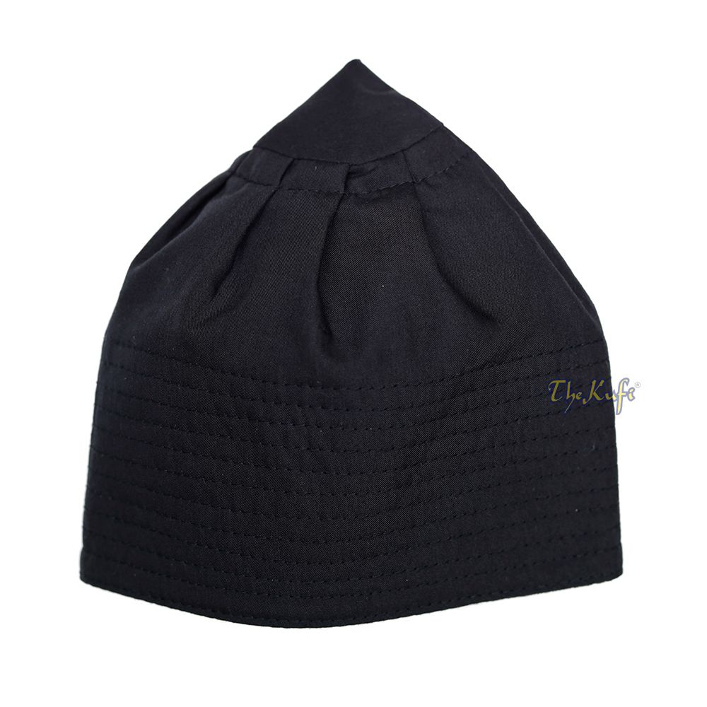 Premium Black Fabric Ijazi Pleated-Top Cotton Kufi Hat