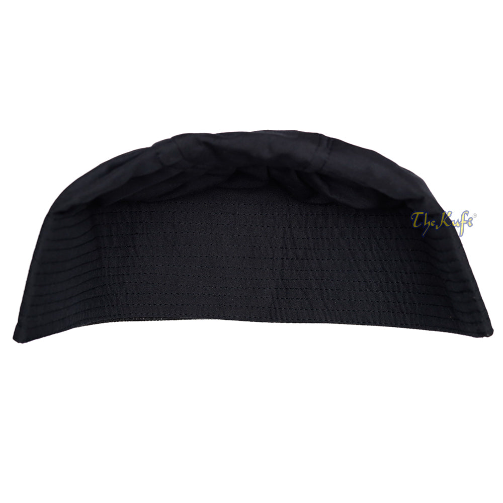 Premium Black Fabric Pleated-Top Cotton Kufi Hat