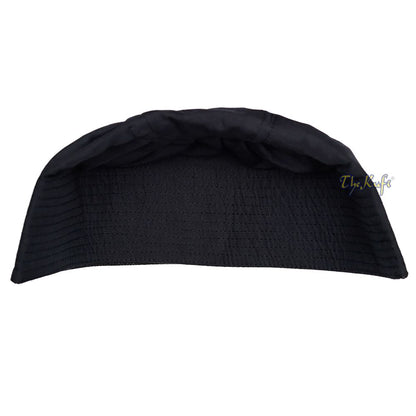 Premium Black Fabric Ijazi Pleated-Top Cotton Kufi Hat