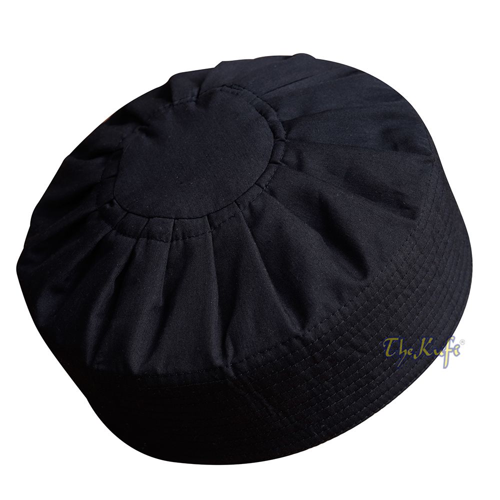 Premium Black Fabric Ijazi Pleated-Top Cotton Kufi Hat