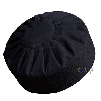 Premium Black Fabric Ijazi Pleated-Top Cotton Kufi Hat