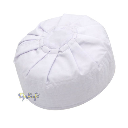 Premium White Fabric Pleated-top Cotton Kufi Hat