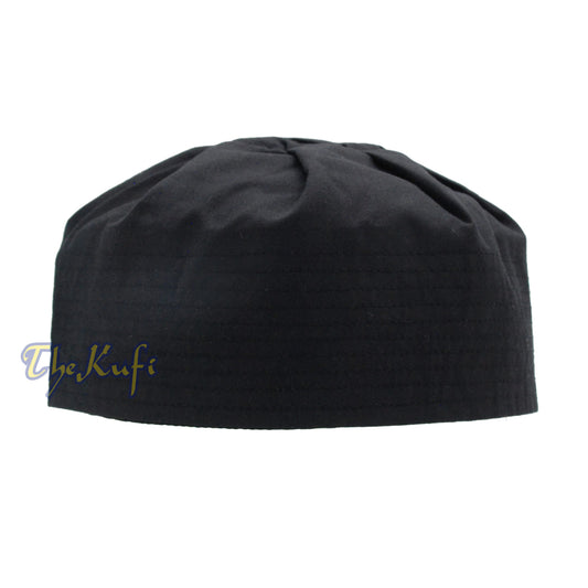 Black Ijazi Kufi Hat – Pleated-Top Fabric Muslim Prayer Cap