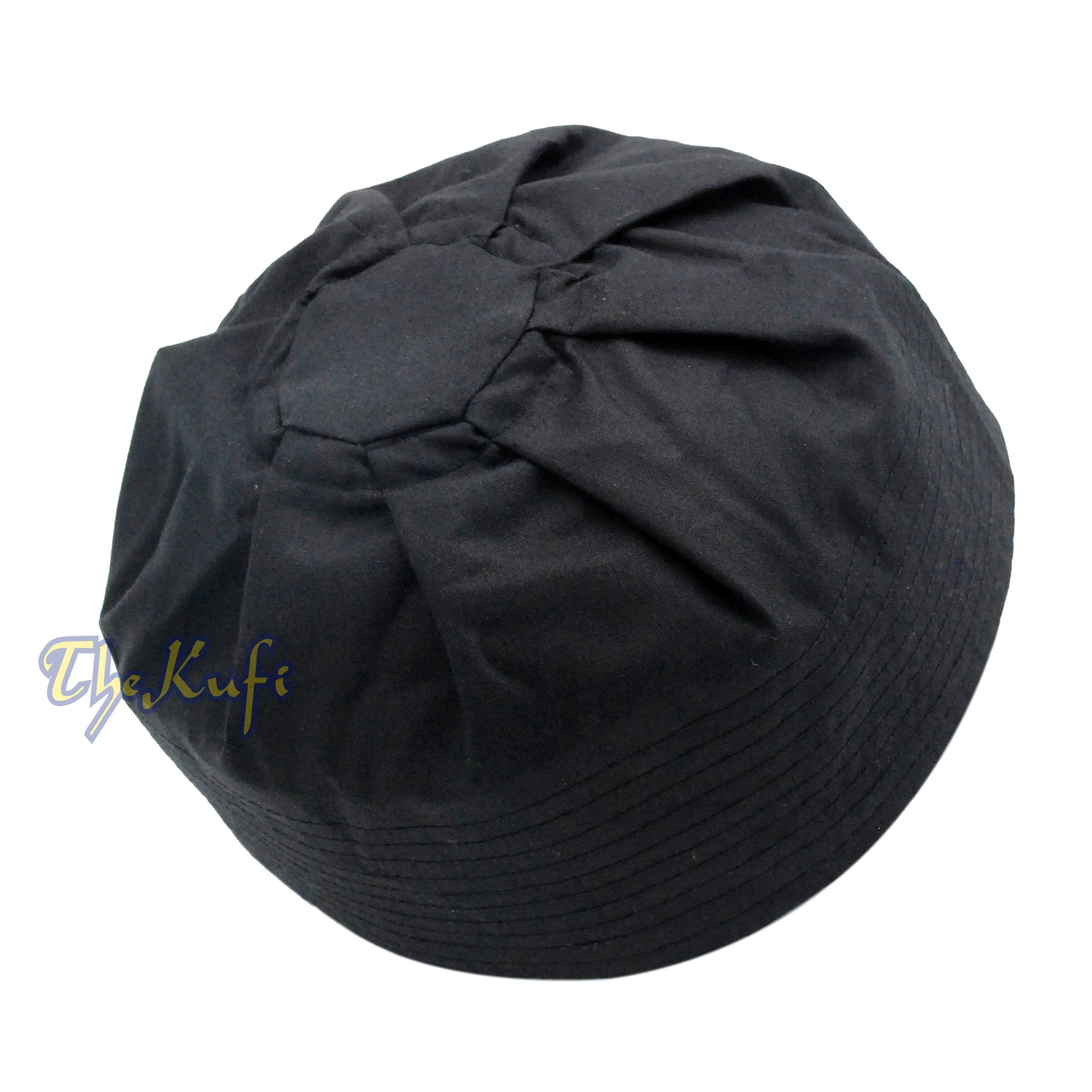 Black Ijazi Kufi Hat – Pleated-Top Fabric Muslim Prayer Cap