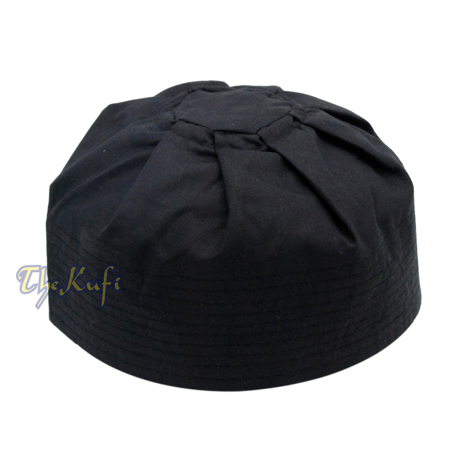 Black Ijazi Kufi Hat – Pleated-Top Fabric Muslim Prayer Cap