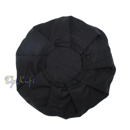 Topi Ijazi Kufi Hitam - Topi Sholat Muslim Berbahan Kain Lipit