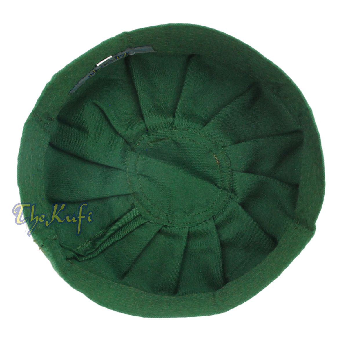 Muslim Prayer Dark Green Kufi Hat Pleated-top Fabric Handmade Taqiyah Islamic