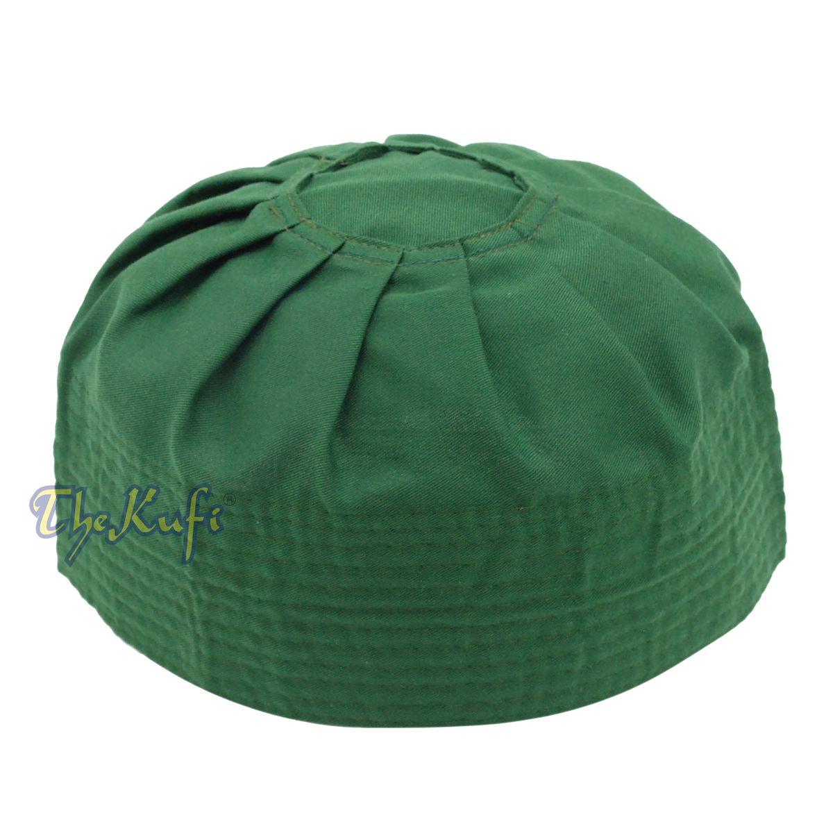 Muslim Prayer Dark Green Kufi Hat Pleated-top Fabric Handmade Taqiyah Islamic