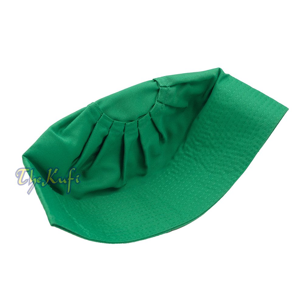 Muslim Prayer Green Kufi Hat Pleated-top Fabric Handmade Taqiyah Islamic