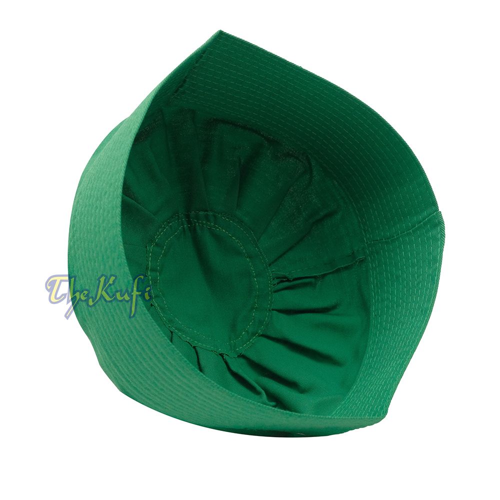 Muslim Prayer Green Kufi Hat Pleated-top Fabric Handmade Taqiyah Islamic