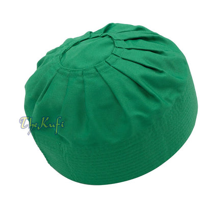 Muslim Prayer Green Kufi Hat Pleated-top Fabric Handmade Taqiyah Islamic