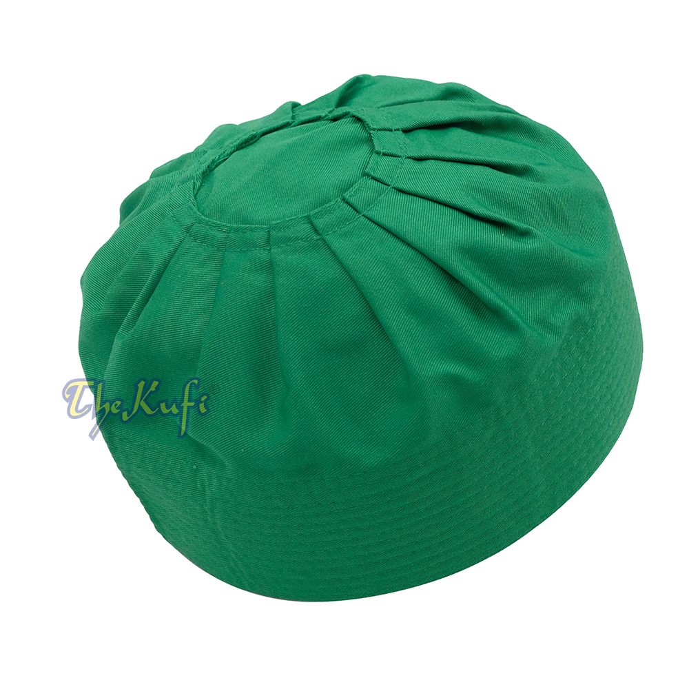 Muslim Prayer Green Kufi Hat Pleated-top Fabric Handmade Taqiyah Islamic