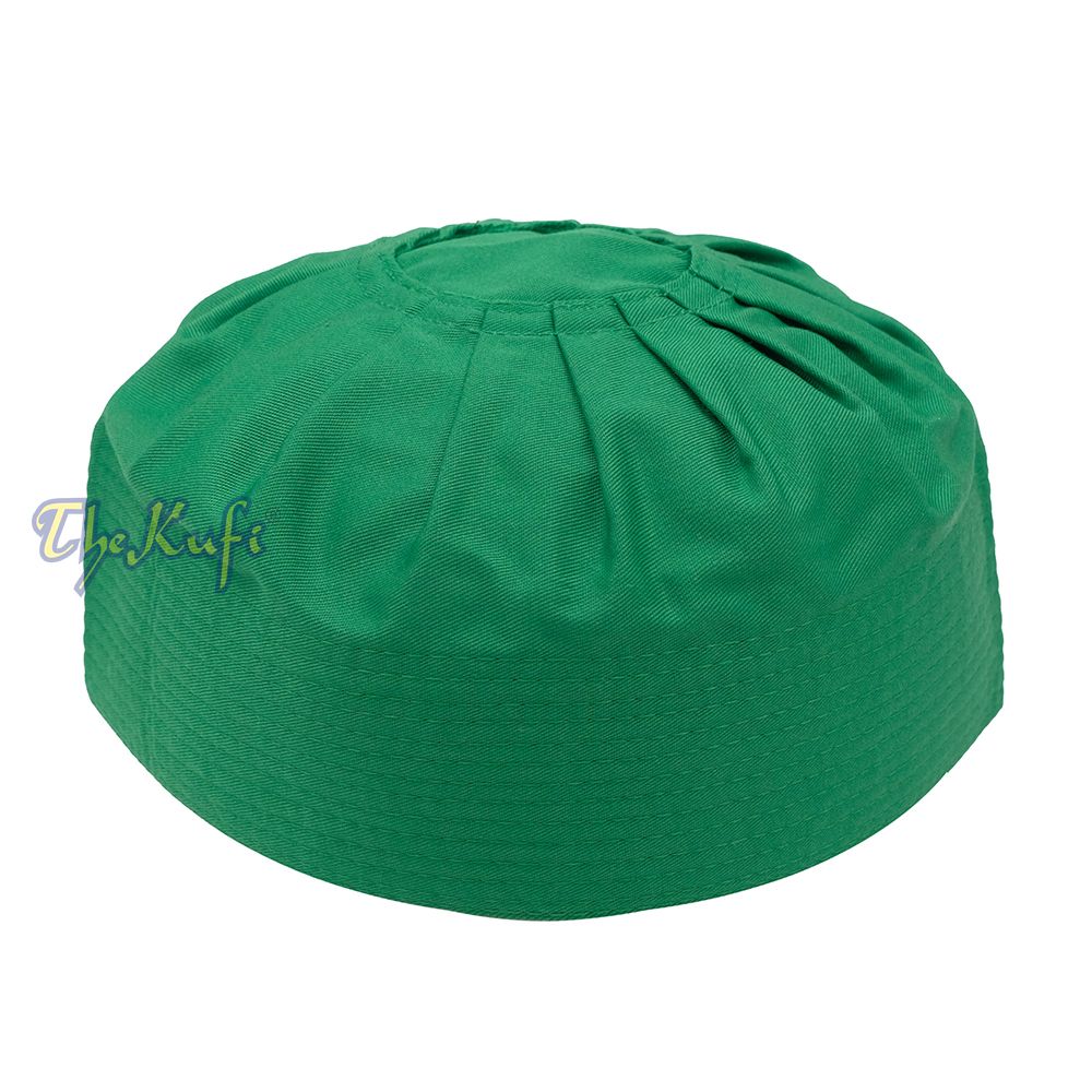 Muslim Prayer Green Kufi Hat Pleated-top Fabric Handmade Taqiyah Islamic