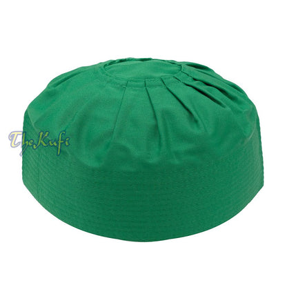 Muslim Prayer Green Kufi Hat Pleated-top Fabric Handmade Taqiyah Islamic