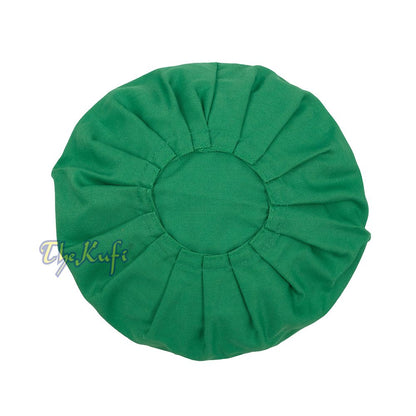 Muslim Prayer Green Kufi Hat Pleated-top Fabric Handmade Taqiyah Islamic