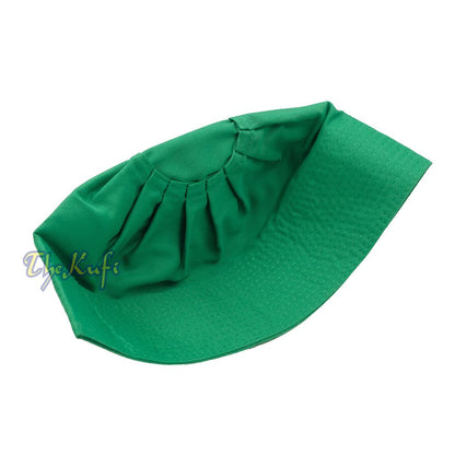 Muslim Prayer Green Kufi Hat Pleated-top Fabric Handmade Taqiyah Islamic
