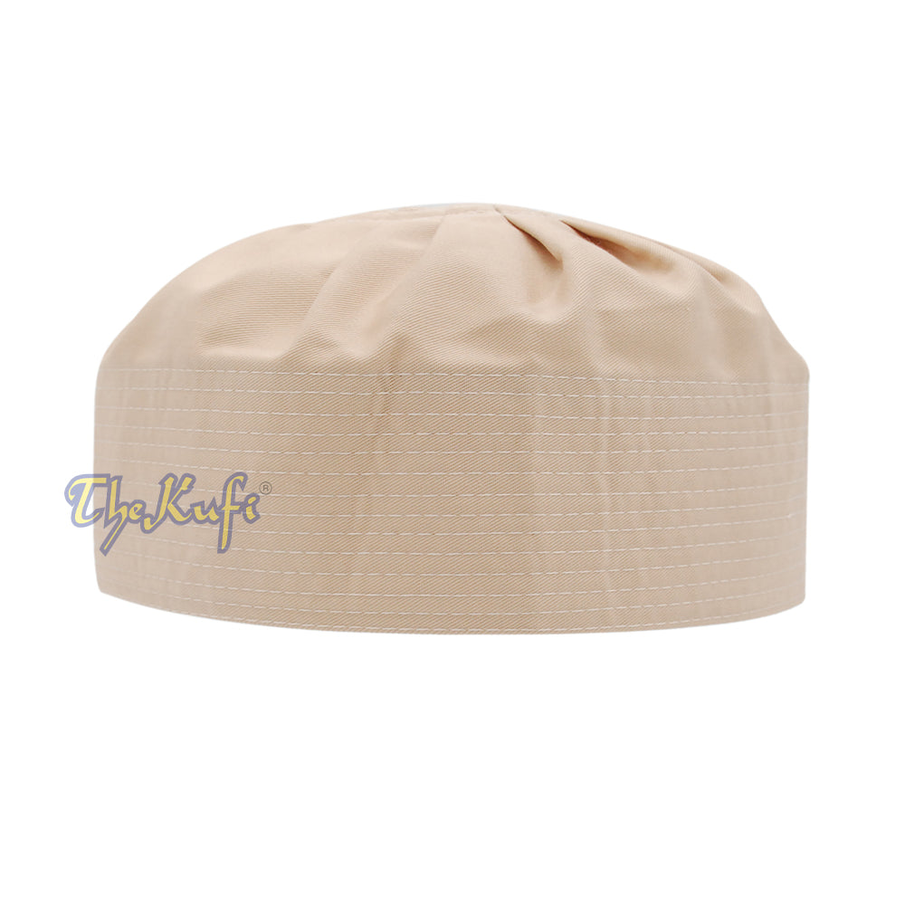 Muslim Prayer Light Brown Kufi Hat Pleated-top Fabric Handmade Taqiyah Islamic