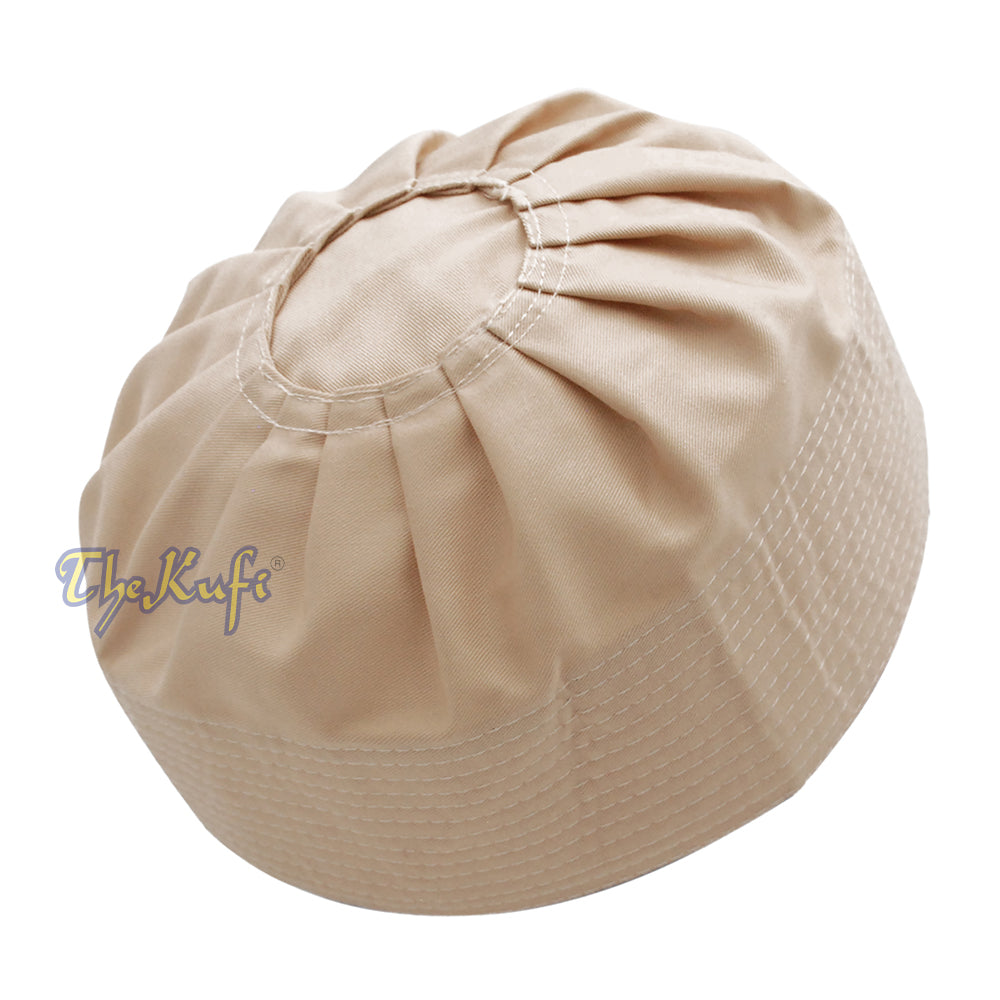 Muslim Prayer Light Brown Kufi Hat Pleated-top Fabric Handmade Taqiyah Islamic