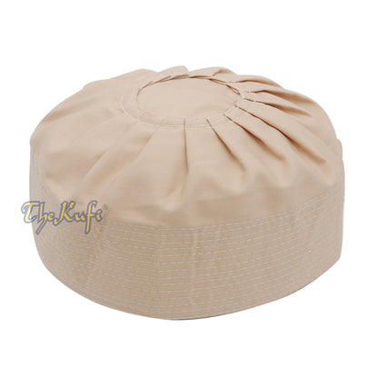 Muslim Prayer Light Brown Kufi Hat Pleated-top Fabric Handmade Taqiyah Islamic