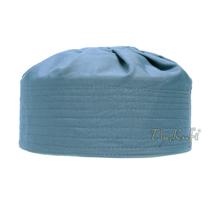 Pigeon Blue Pleated-Top Solid Color Fabric Kufi Prayer Skull Cap Kufi Hat Tabligh Topi