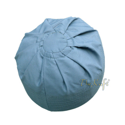 Pigeon Blue Pleated-Top Solid Color Fabric Kufi Prayer Skull Cap Kufi Hat Tabligh Topi