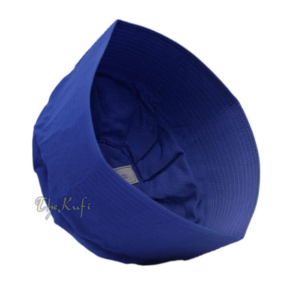 Royal Blue Fabric Ijazi Pleated-Top Cotton Kufi Hat