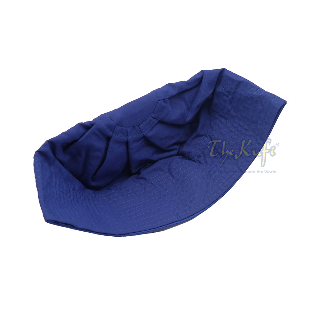 Royal Blue Fabric Pleated-Top Cotton Kufi Hat