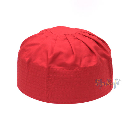 Red Cotton-Blend Pleated Top 9Cm Tall Fabric Kufi Prayer Cap Beanie