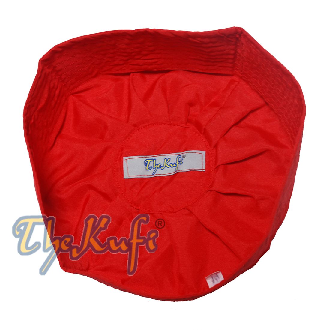 Red Cotton-Blend Pleated Top 9cm Tall Fabric Kufi Prayer Cap Beanie