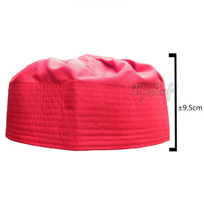 Red Cotton-Blend Pleated Top 9Cm Tall Fabric Kufi Prayer Cap Beanie