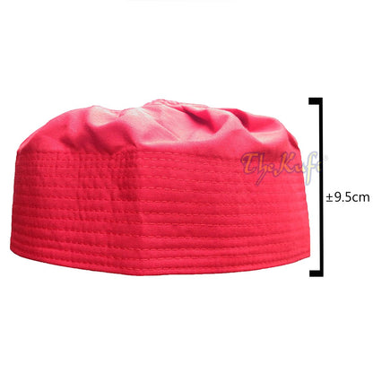 Red Cotton-Blend Ijazi Pleated Top 9 cm Tall Fabric Kufi Prayer Cap Beanie