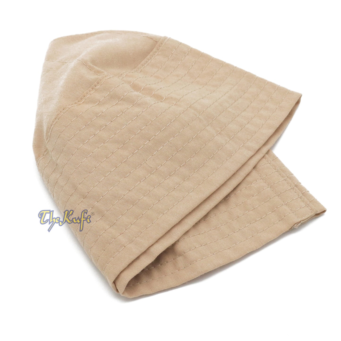 Tan Turkish Flat Simple Stitch Design Cloth Kufi Namaz Cap