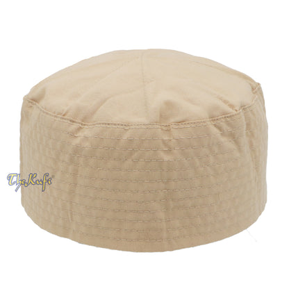 Tan Turkish Flat Simple Stitch Design Cloth Kufi Namaz Cap