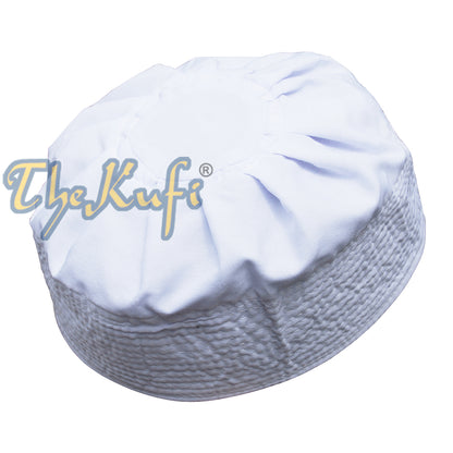 White Fabric Pleated-Top Cotton Mix Ijazi Kufi Cap