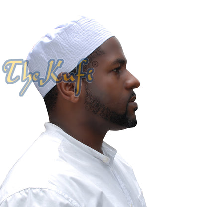 White Fabric Pleated-Top Cotton Mix Ijazi Kufi Cap