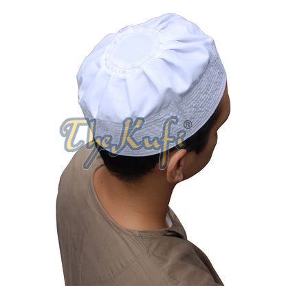 White Fabric Pleated-Top Cotton Mix Ijazi Kufi Cap