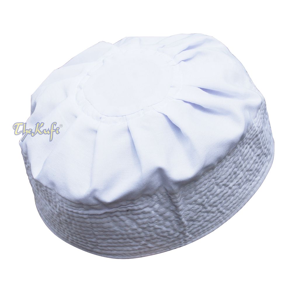 White Fabric Ijazi Pleated-Top Cotton Mix Kufi Prayer Cap