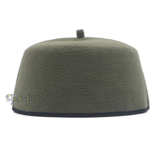 Army Green Handmade Red Fez-style Kufi with Tip