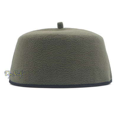 Army Green Handmade Red Fez-Style Kufi With Tip