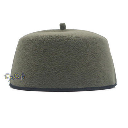 Army Green Handmade Red Fez-Style Kufi with Tip