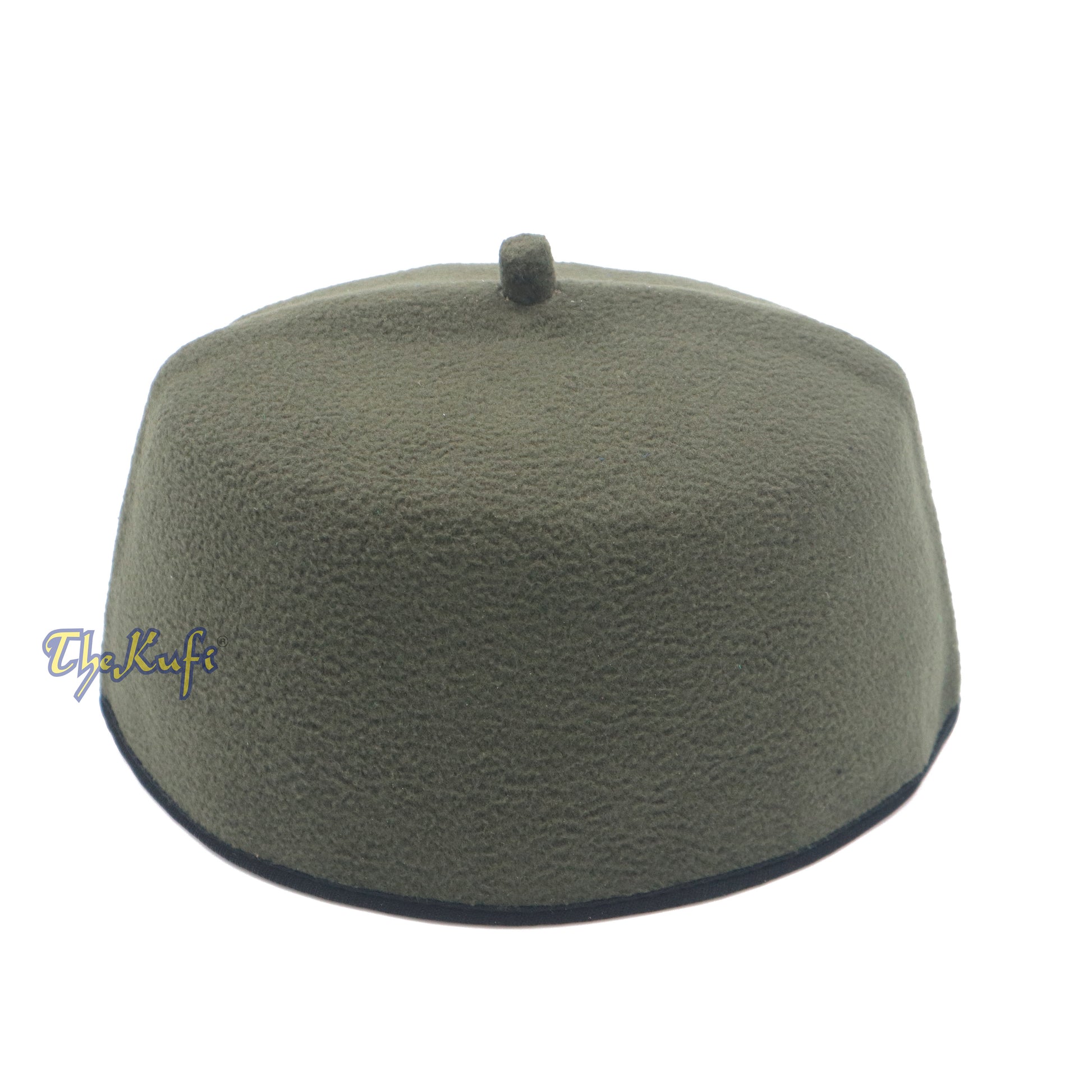 Army Green Handmade Red Fez-Style Kufi With Tip