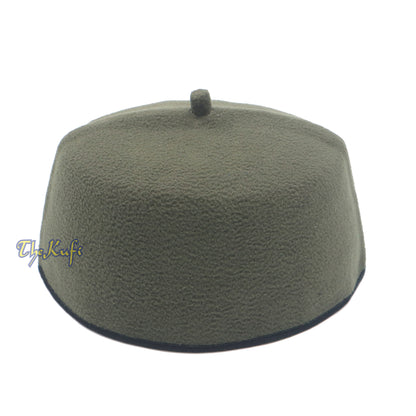 Army Green Handmade Red Fez-Style Kufi With Tip