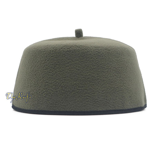 Army Green Handmade Red Fez-Style Kufi with Tip