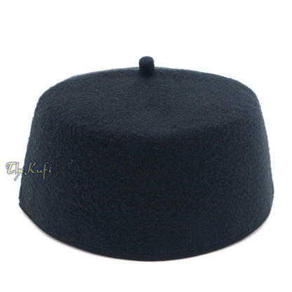 Mahkota Kufi Gaya Fez Hitam Buatan Tangan dengan Petua