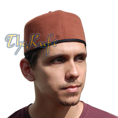 Kufi gaya Fez Afrika Rust Brown buatan tangan dengan Petua