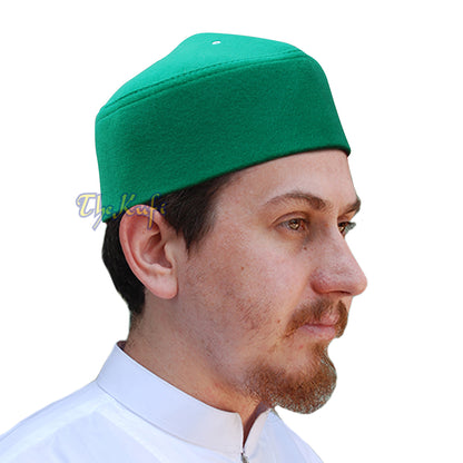 Hijau Buatan Tangan Vented Atas Runcing Faux Felt Fez