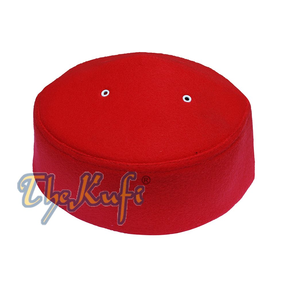 Red Handmade Vented Pointed-Top Faux Felt Fez